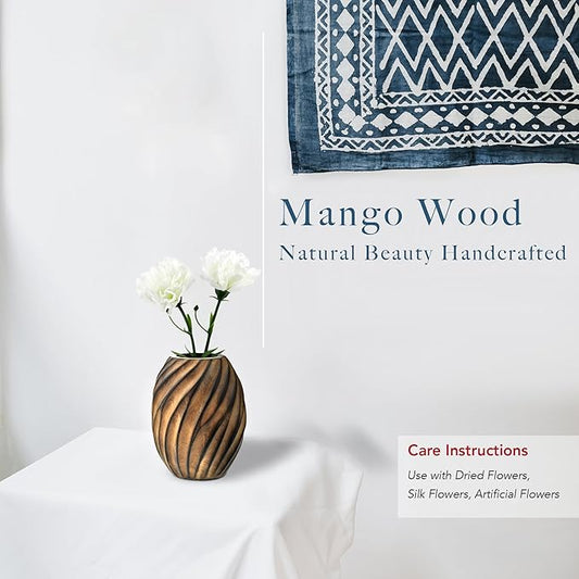 AeraVida Mesmerizing Hand-Carved Spiral Brown Mango Tree Wood Vase | Elegant Rustic Home Décor Accent | Natural Mango Wood Flower Vase
