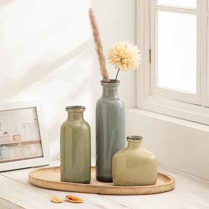 Bud Vase - Flower Vase Set - Decorative Vases - Ceramic Small Vase Set of 3 for Centerpieces - Ice Creak for Decor - Modern Decoration Vases for Home Farmhouse Table Office, Mini Vase by Lyeec