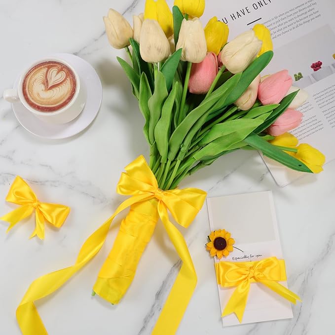 Yellow Ribbon 1 Inch 50 Yards Yellow Satin Ribbon for Fall Decor Harvest Party Gift Wrapping Baskets Bows Bouquet Crafts Christmas Decorations
