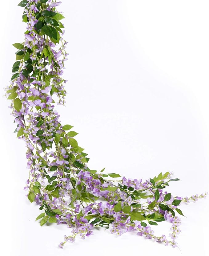 Lvydec Wisteria Artificial Flowers Garland, 4 Pcs Total 28.8ft Artificial Wisteria Vine Silk Hanging Flower for Home Garden Outdoor Ceremony Wedding Arch Floral Decor (Light Purple)