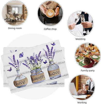 Lavender Flower Placemats Set of 6 Farmhouse Purple Floral Table Mats Washable Place mats for Home Party Indoor Kitchen Dining Table Decoration 12x18 Inch