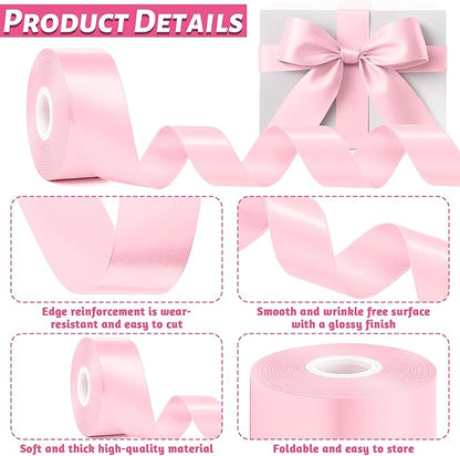 Fullive 1 1/2 Inch Pink Ribbon, 30 Yards Pink Ribbon for Gift Wrapping, Polyester Satin Mothers Day Ribbons for Wedding Baby Shower Valentines Day Decorations DIY Bows Breast Cancer Awareness Crafts