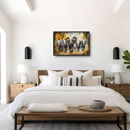 Extra Large Elephant Framed Wall Art for Living Room,Oversized Elephants Wild Animal Pictures Wall Decor,Forest Landscape Canvas Print Painting Modern Artwork Bedroom Office Bathroom 36L x 24W
