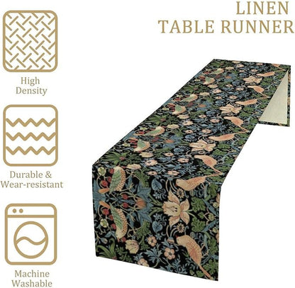 Vintage William Morris Floral Table Runner, Flowers Blue Botanical Printed Table Runner for Home Kitchen Dining Table Decoration,13x36 Inch