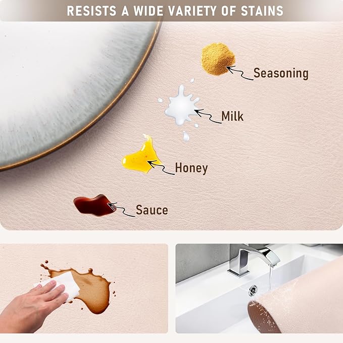 UnivoColors Washed Cowhide Pattern PU Leather Placemats Set of 4 Colors Heat Resistant Kitchen Table Mats, Waterproof Wipeable for Party Decoration(Black+Grey+Camel+Reddish Brown)