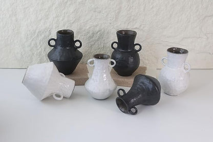 Rustic Small Ceramic Vase, Handcrafted Black Farmhouse Vase, Wabi Sabi Pottery Decor for Kitchen, Bedroom, Office, Living Room, Bathroom, Shelf Centerpiece Table