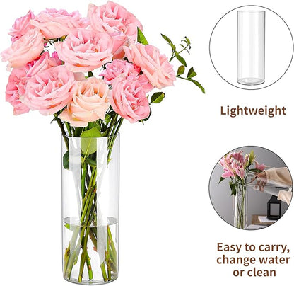 Clear Flower Vase, Non-breakable Vases, 6" W x 8" H, Acrylic Vase, Aesthetic Room Decor Cylindrical Modern Flower Vases for Table Centerpiece, Home Decor, Women Floral Arrangement Gift
