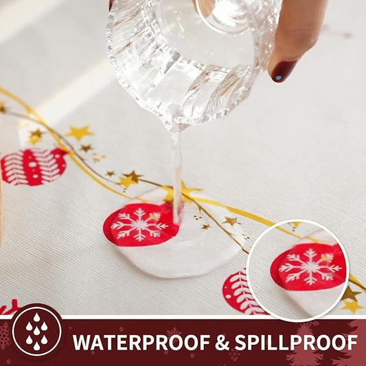 Christmas Rectangle Table Cloth,100% Waterproof Tablecloth,Christmas Decorations for Home, Vinyl Tablecloth Plastic Table Cover for Party，Picnic,Dining,Outdoor 54" x 102",Merry Ribbon