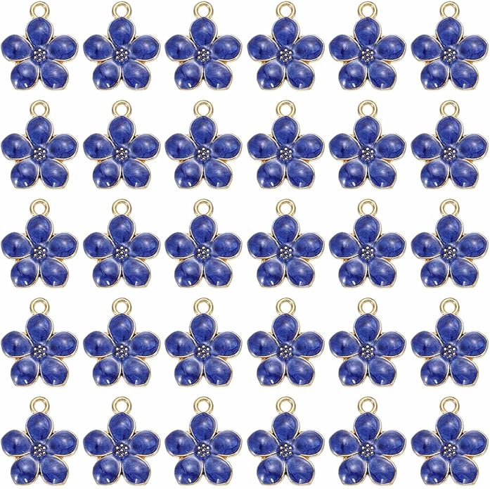 MECCANIXITY Enamel Charm Cherry Blossom Alloy Cute Small Flower Charm Gold Plated Pendant for Jewelry Making