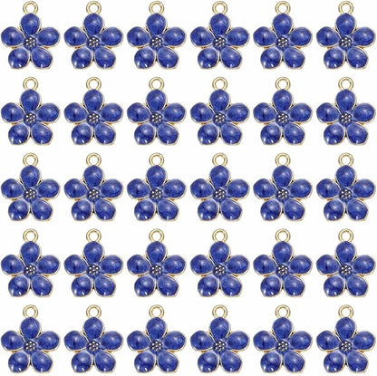 MECCANIXITY Enamel Charm Cherry Blossom Alloy Cute Small Flower Charm Gold Plated Pendant for Jewelry Making