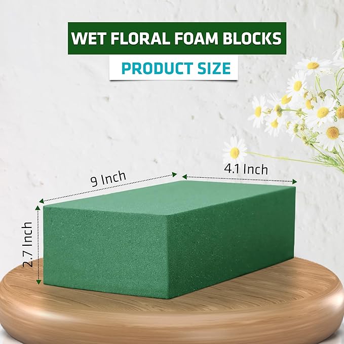 6 PCS Wet Floral Foam Blocks for Fresh Flowers, Each (9"L x 4.1"W x 2.7"H)Green Foam for Flower Arrangements, Florist Foam Bricks for Weddings, Birthdays Gifts, Flower Foam Blocks for Crafts