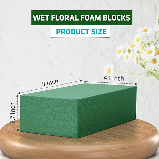6 PCS Wet Floral Foam Blocks for Fresh Flowers, Each (9"L x 4.1"W x 2.7"H)Green Foam for Flower Arrangements, Florist Foam Bricks for Weddings, Birthdays Gifts, Flower Foam Blocks for Crafts