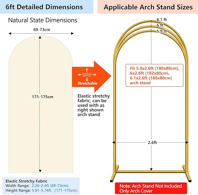 HEMMOTOP Beige Arch Backdrop Cover (No Arch Stand), 6 ft Spandex Arch Covers Stretchy Backdrop for Balloon Arches, Wedding, Birthday Party, Baby Shower, Banquet Arch Decoratio