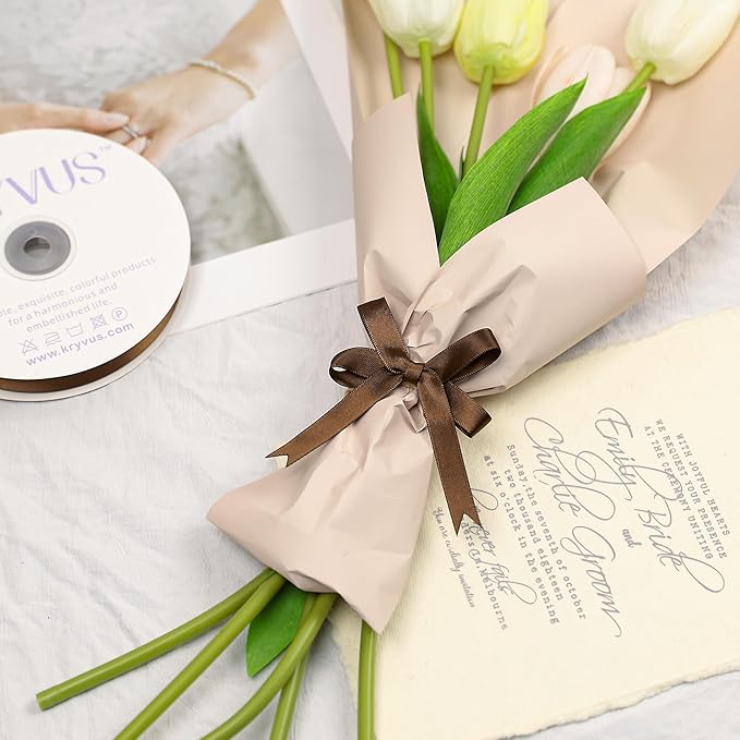 Brown Satin Ribbon, Double Faced 1/2 Inch X 25 Yards Brown Ribbon, Premium Satin Ribbon for Gift Wrapping, Crafts, Hair Bow Making, Sewing, Flower Bouquet, Wedding Party Decor