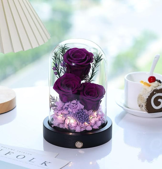 Gifts for Women,Preserved Roses in Glass Dome, Forever Flowers for Delivery Birthday Gifts for Wife Girlfriend Mom on Valentines Day Anniversary Christmas Eternal Rose Purple