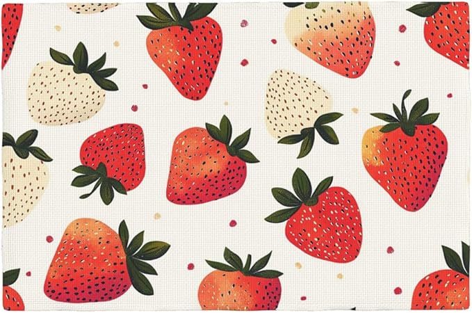 Sweet Strawberry Placemats Set of 6 Washable Table Mats Spring Summer Fruit Heat-Resistant Cotton Linen Place Mats for Dining Table Kitchen Indoor Outdoor Party Holiday Decor