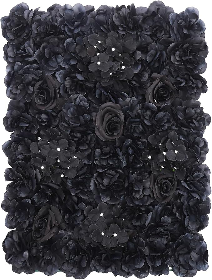 Flower Wall Panel Set,Black Artificial Wall Flower Backdrop,12 Pcs 23.62" X 15.75" 3D Silk Hydrangea Rose Floral Panel,Faux Roses Artificial Flower Backdrop for Wall Decor