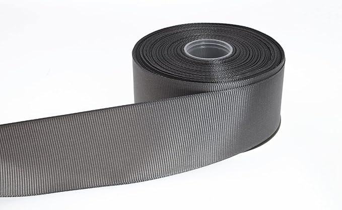 Solid Grosgrain Ribbon 25 Yard Each Roll 100% Polyester Woven Edge (1/1-2", Gray)