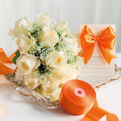 1-1/2 Inches 100 Yards Orange Satin Ribbon, Ribbon Roll for Flower Bouquets, Gift Wrapping, Wedding, Handmade Crafts