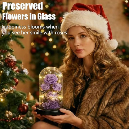 Birthday Gifts for Women Fresh Flowers for Delivery Prime Forever Preserved Rose in Glass Dome Gifts for Her Girlfriend Grandma Daughter Wife Valentines Mothers Day Christmas Anniversary-Light Purple