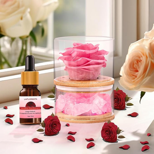 Women Gifts for Christmas Flower Gifts for Mom,Xmas Gift for Her,Preserved Pink Roses with Light,Forever Flowers Birthday Gifts for Women,Wife,Girlfriend Gifts Ideas on Birthday,Anniversary,Valentines