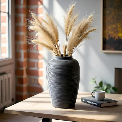 Large Ceramic Vase, 10.24 inch Minimalist Vase for Home Decor, Handmade Farmhouse Flower Vase for Table Centerpiece, Wedding, Living Room, Kitchen Decoration, Shelf Decor (Black)