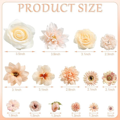 Fake Flowers Heads Bulk Champagne Mini Artificial Silk Flower for Crafts, Small Artificial Daisy Roses Faux Flowers for Graduation Cap DIY Cake Wedding Party Home Garland Decoration