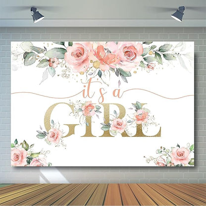 Avezano Blush Pink Floral Baby Shower Backdrop for Girl's Photography Background Decorations Sweet Girl's Blush Pink Party Photoshoot Backdrops (10x7ft)