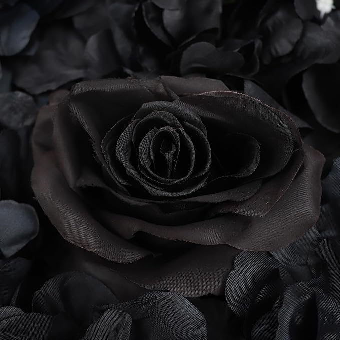 Black Flower Wall Panels, 12Pcs Artificial Roses & Hydrangeas Backdrop with Heavy Texture, Retro Floral Art for Wedding Party Home Decor