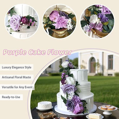 Pre-Made Silk Flowers for Cakes Decorations Light Lavender Dusty Purple Artificial Rose Peony Wedding Cake Toppers Decorating Fake Floral Anniversary Birthday Party Arrangements Table