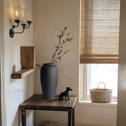 Rustic Ceramic Vase – 13.8" Large Black Ceramic Vase for Home Decor, Modern Terracotta Floor Vase for Living Room, Entryway, Kitchen, Black Vases for Centerpieces, Housewarming Gifts