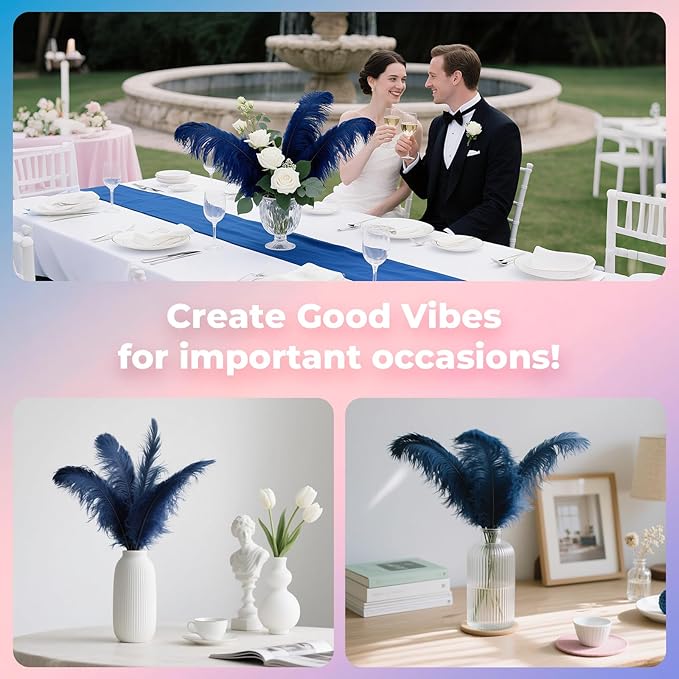 Piokio 20pcs Natural Navy Blue Ostrich Feathers 10-12 inch (25-30cm) Bulk Feathers for Home Decoration and DIY Clothing and DIY Clothes Decoration, Gatsby Decorations