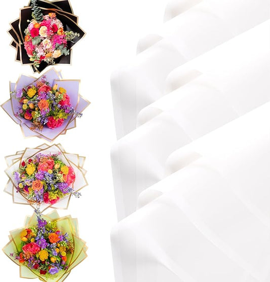 the florist Supply 20 Sheets Premium Flower Wrapping Paper | Waterproof Flower Wrapping Paper for Bouquets | Double Sided Floral Bouquet Sheets | DIY Gifts Borderline Frosted White/White