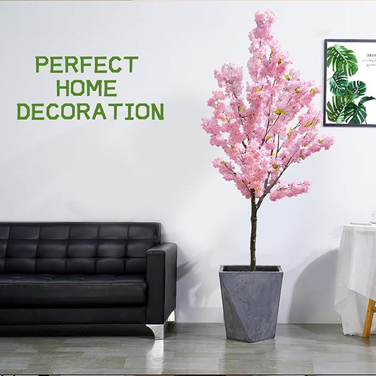 Artificial Cherry Blossom Tree - 6ft Realistic Potted Silk Pink Plant for Home Indoor Outdoor Decor, Spring Weddings