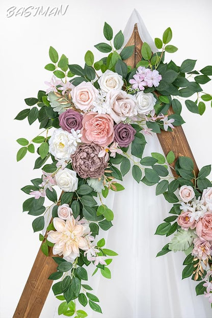 Arch Flowers with Drapes Kit (Pack of 3) for Wedding Ceremony Arbor and Reception Backdrop Decoration Wedding Welcome Signs Floral Birthday Party Decoration