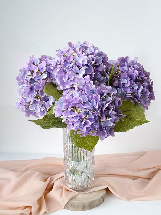 4 Pcs Purple Real Touch Hydrangeas Artifical Flowers 20'' Long Stem Flower for Home Decor Spring Table Centerpiece Party Kitchen Living Room Wedding Decor