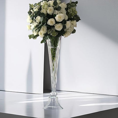 Efavormart 1PC 40" Clear Reversible Clarinet Glass Trumpet Vase, Tall Glass Vases Wedding Event Home Decor