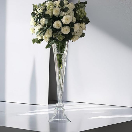 Efavormart 1PC 40" Clear Reversible Clarinet Glass Trumpet Vase, Tall Glass Vases Wedding Event Home Decor