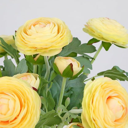 Artificial Ranunculus Flowers with Real Touch Stem, Silk Ranunculus Flowers (Creamy Yellow, 10pcs)