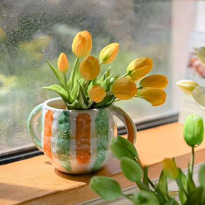 15 pcs Yellow Tulips Artificial Flowers Faux Tulips Real Touch Latex Fake Flower Bouquet for Spring Wedding Home Décor Centerpiece Arrangements