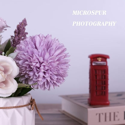 Artificial Potted Flowers, Small Ceramic Vase Fake Flower Plants Desktop Decoration Indoor for Home and Office, Faux Flowers Hydrangea Decora for Table,Bookshelf,Bedroom,Living Room,Party.(Purple)