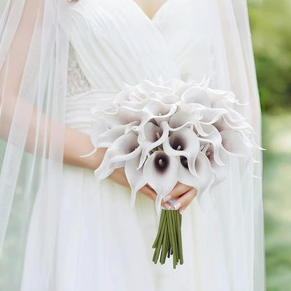 24 Pcs Artificial Calla Lily Flowers Fake Silk Flowers Real Touch for Wedding Bouquet Office Goth Home Kitchen Decor (White Black)