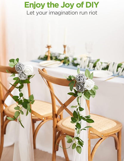 InnoGear Artificial Flowers, 50 Pcs White Foam Fake Roses Bulk with Stems for Decoration Celebration DIY Wedding Bouquets Centerpieces Bridal Shower Party Christmas Tree