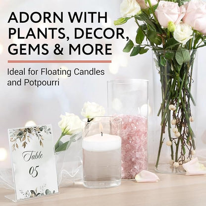 Impresa Clear Acrylic Cylinder Vase Set - 6", 9" & 12", Pack of 6 Shatterproof Plastic Vases - Wedding Centerpiece Decor - Versatile Floral Display & Home Decor