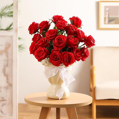 Kisflower 80 Pcs Red Roses Artificial Flowers Bulk, Silk Roses with Stems Real Look Artificial Red Roses for Decoration DIY Wedding Bouquet Bridal Shower Party Home Table Centerpieces Decor (Red)