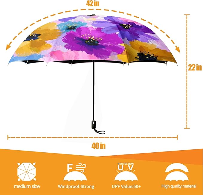 Small Compact Travel Automatic Folding Umbrella for Women, Portable Lightweight, Rain, Wind, UV Sun Shade