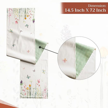 Maison d' Hermine Table Runner 100% Cotton Double Layer Table Runners 72 inches Long Decorative for Home Kitchen Dining Party Wedding Bridal Shower Spring Summer (Botanical Fresh, 14.50" x 72")