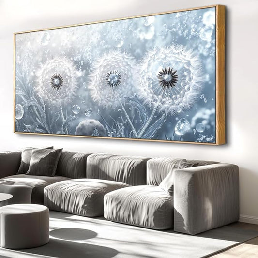 Dandelion Landscape Wall Art - Large Framed Canvas Painting for Living Room, Bedroom, Modern Artwork Decor - 48x24 Inch Ready-to-Hang
