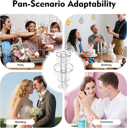 5 Tiers Wedding Centerpieces Vase, 43.3In Silver Acrylic Flower Vase with Hanging Crystals, Square Chandelier Pedestal Stand for Party Table Decoration Lawn Hotel