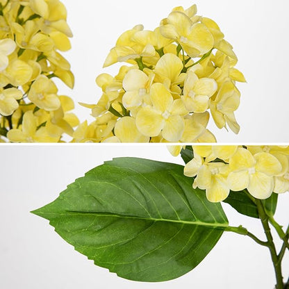 Artificial Hydrangea Flowers Real Touch – 3PCS 24.8" Faux Cone Hydrangea Stems for Tall Vases, Home Décor, Wedding Centerpieces, Floral Arrangements – Butter Yellow